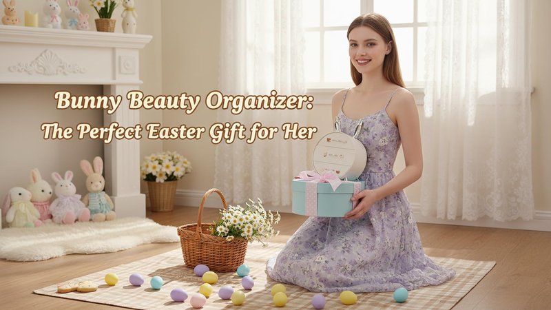 Makeup Organizer and Storage for Perfumes Cosmetics Jewelry,Easter Bunny Box for Countertop, skincare Cabinet Bins 3 draws Stackable Vanity Organizer for Dresser and Bathroom Countertop (Milk White)