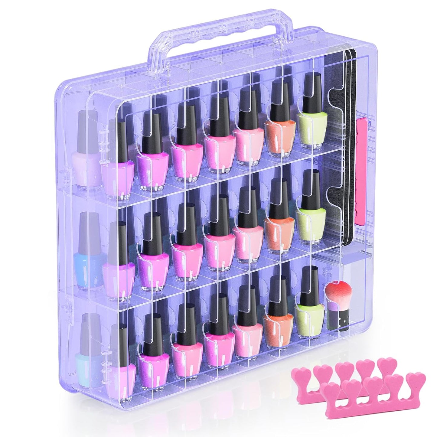 Nail Polish Organizer Case for 48 Bottles - Adjustable Divider, Double-Sided Storage | Purple