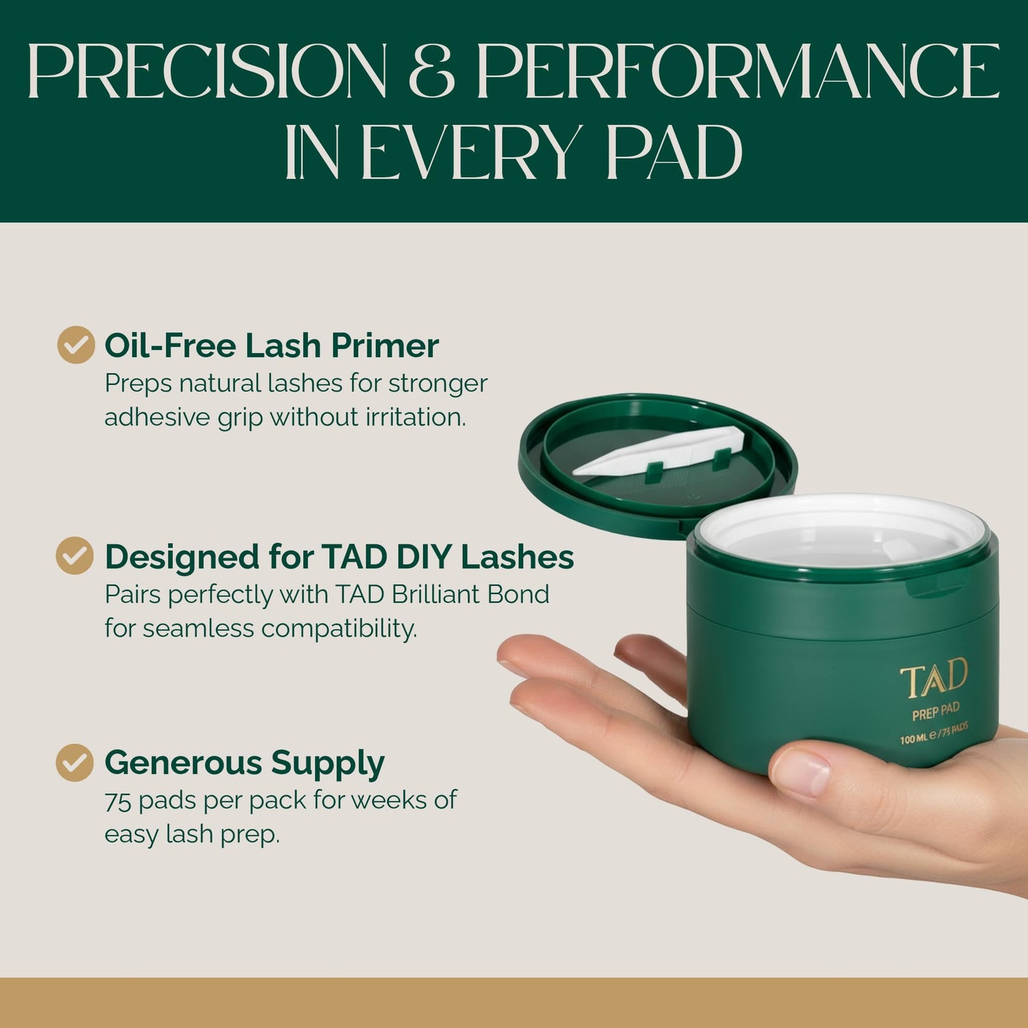 TAD Beauty Prep Pad - DIY Lash Prep Wipes to Clean and Prime Natural Lashes Before Extensions - Disposable Single Use Eyelash Pads with Tweezers - 75 Count for At Home Lash Application Professional