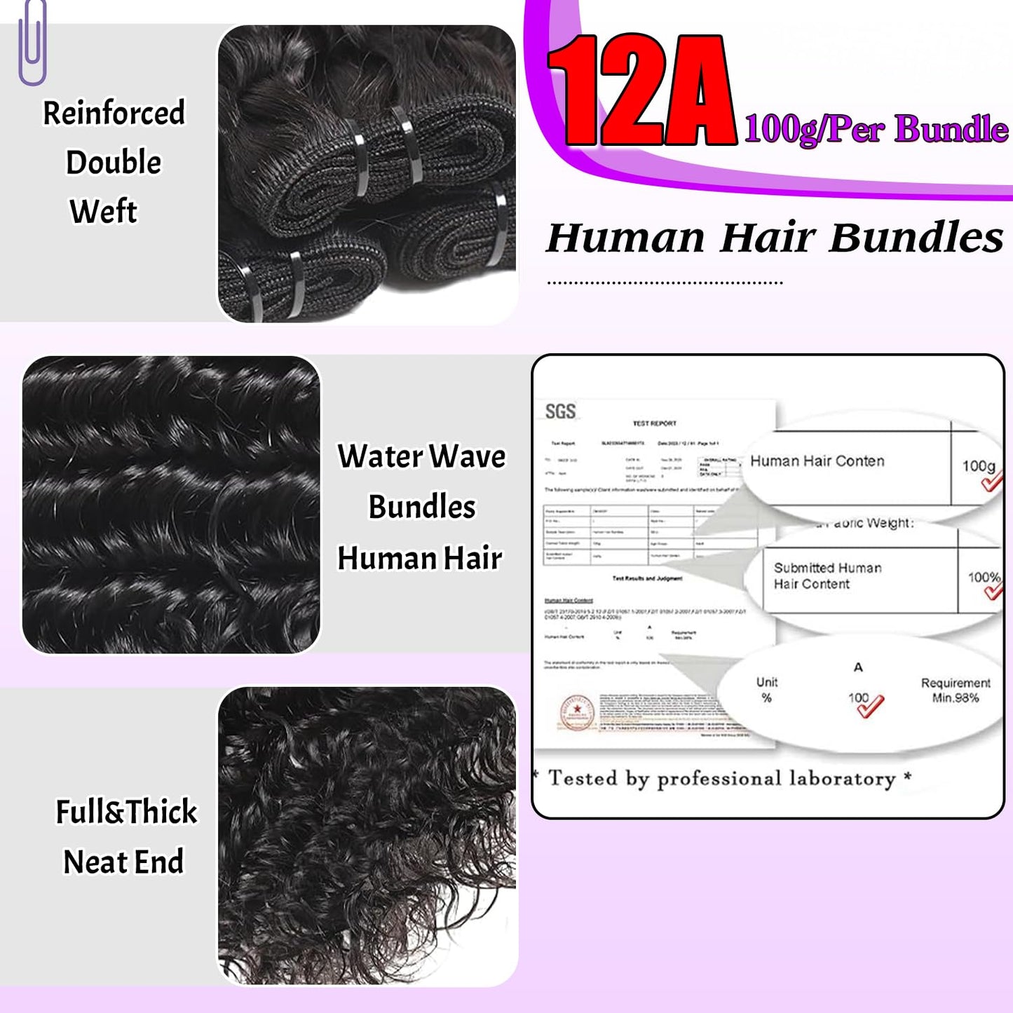 Water Wave Human Hair Bundles 18 Inch 12A Double Weft Wet and Wavy Bundles Human Hair wavy Bundles Human Hair Quick Weave Hair Bundles Natural Black