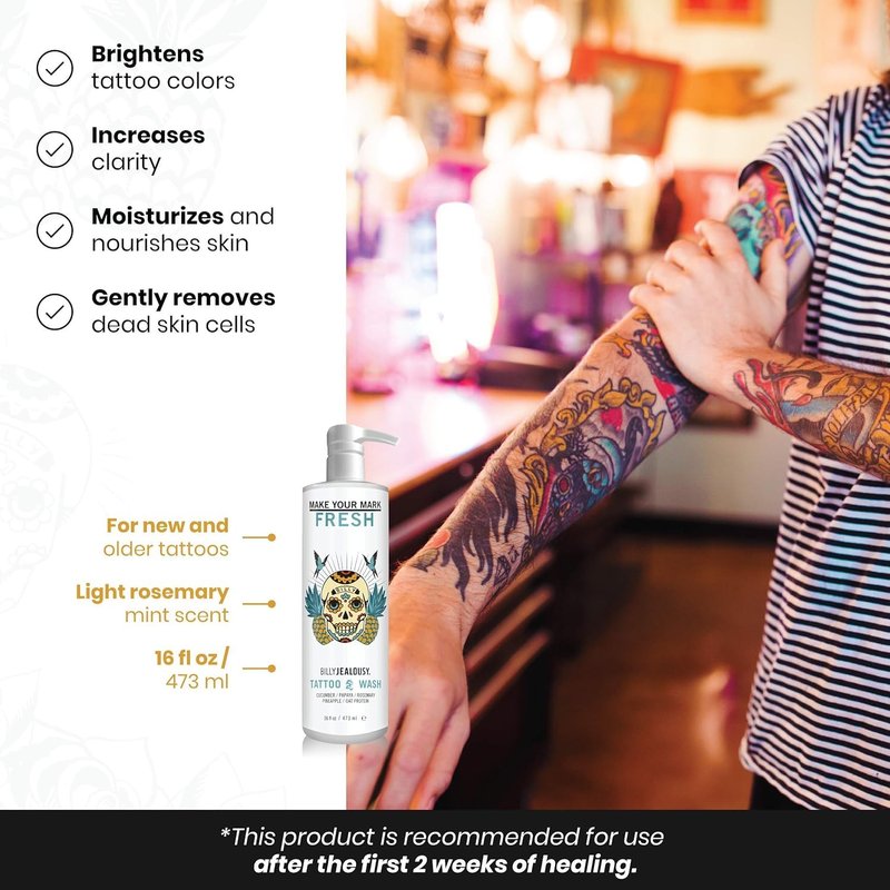 Billy Jealousy Make Your Mark Fresh Tattoo Wash, Cleansing and Hydrating Tattoo Aftercare Enriched With Cucumber and Rosemary, 16 Fl Oz