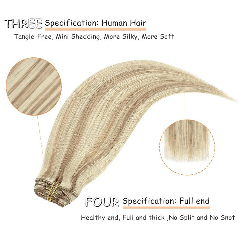 Caliee Blonde Clip in Hair Extensions Real Human Hair P10-613 Natural Human Hair Extensions Clip ins Real Human Hair for Women Full Head 120G with 16 Clips 7Pcs Lace Clip in hair 18 Inch