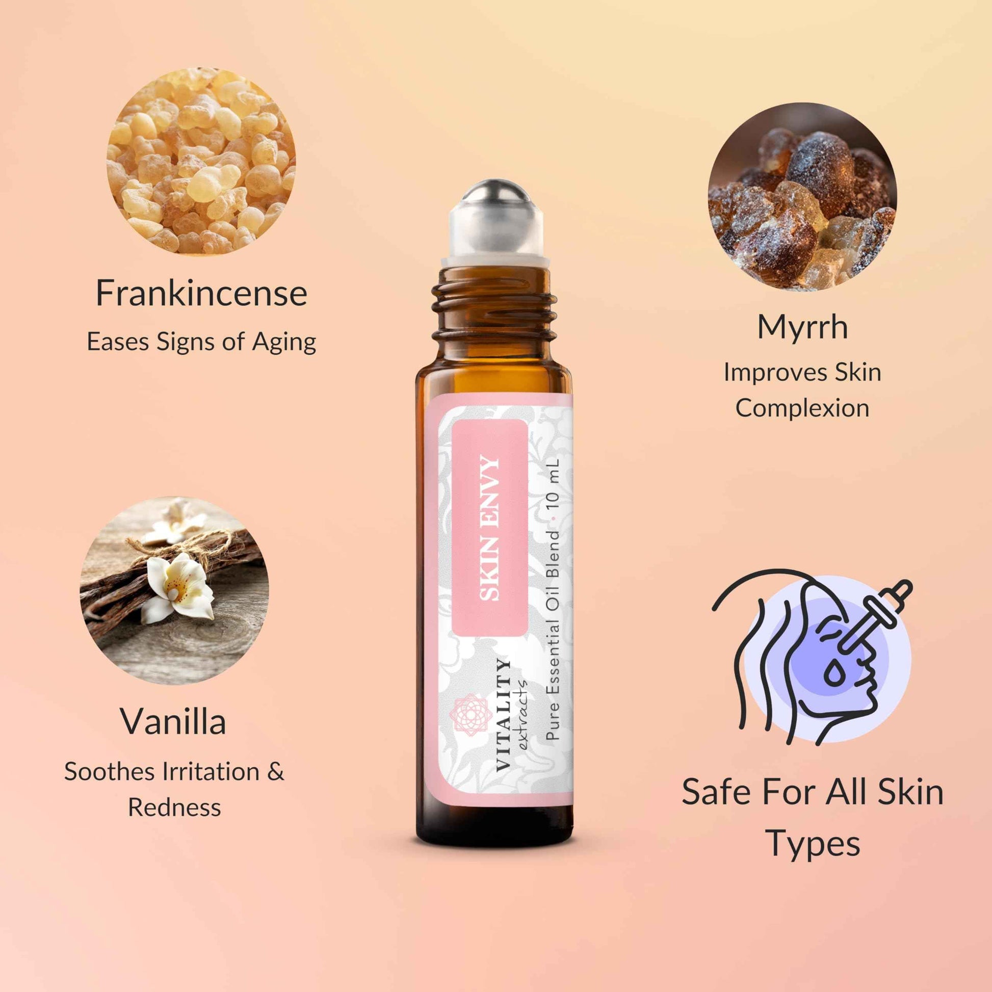 Vitality Extracts Skin Envy - Face Moisturizer Serum, Coconut Oil, Collagen, Vitamin E, Vegan, Frankincense Essential Care, Sandalwood Soothing, Clarifying, Skin Health