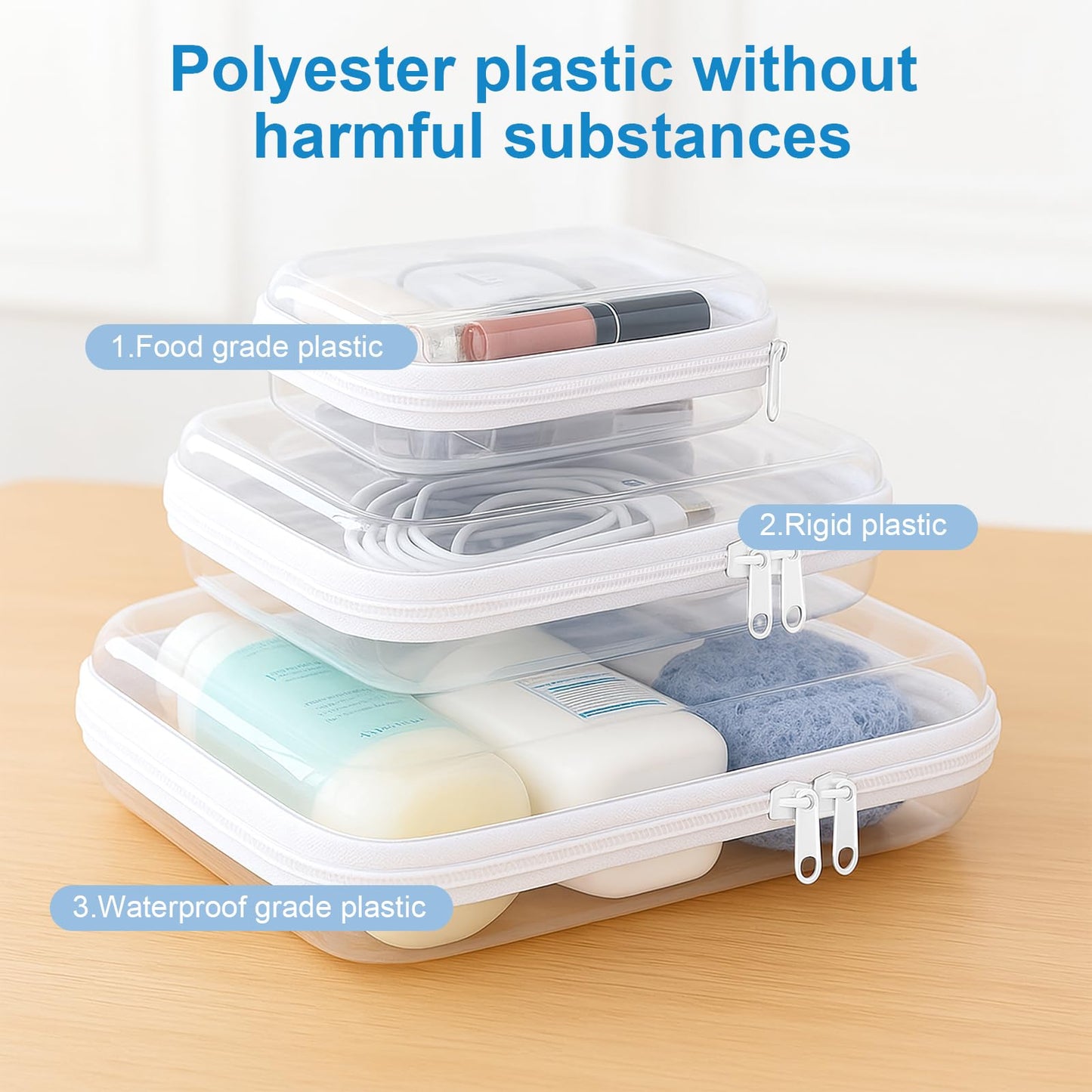 6 pcs Clear Hard Shell Zipper Case, Travel Makeup & Toiletry Organizer, Zippered Toy Storage, Pencil Case, Toy Storage Box, Hard Plastic Cosmetic Bag for Storage ,Travel Transparent Zipper Storage Box