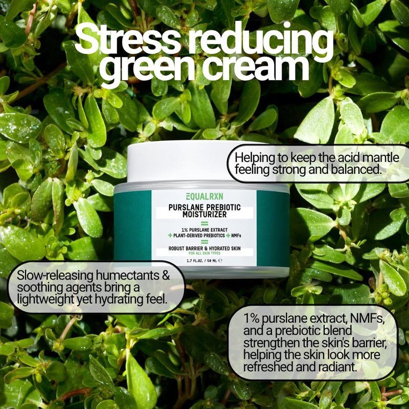 EqualRXN Purslane Prebiotic Moisturizer - Lightweight Daily Skin Repair Hydrating Gel-Cream with 1% Purslane Extract & Ceramide for All Skin Types