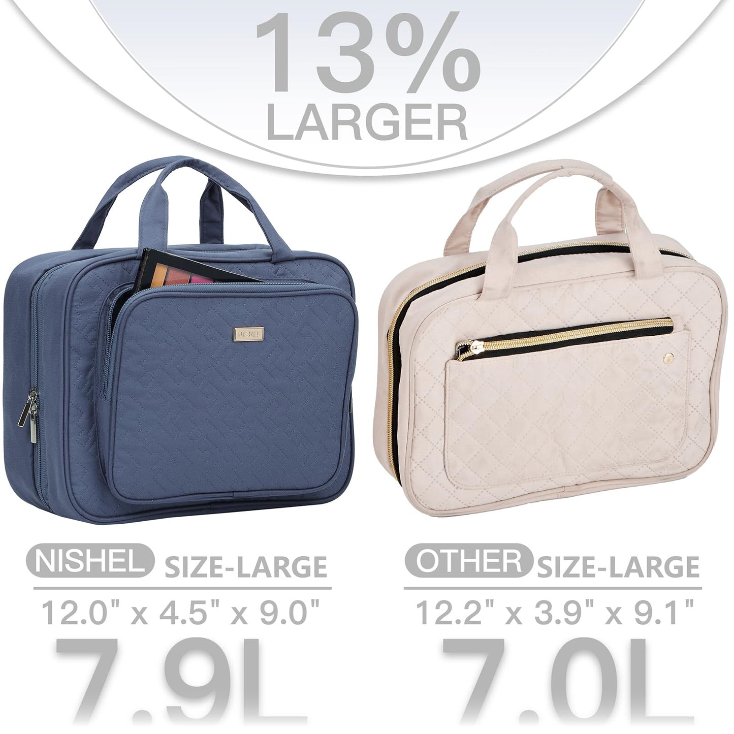 NISHEL Travel Toiletry Bag for Women Hanging Organizer Makeup Case Pockets
