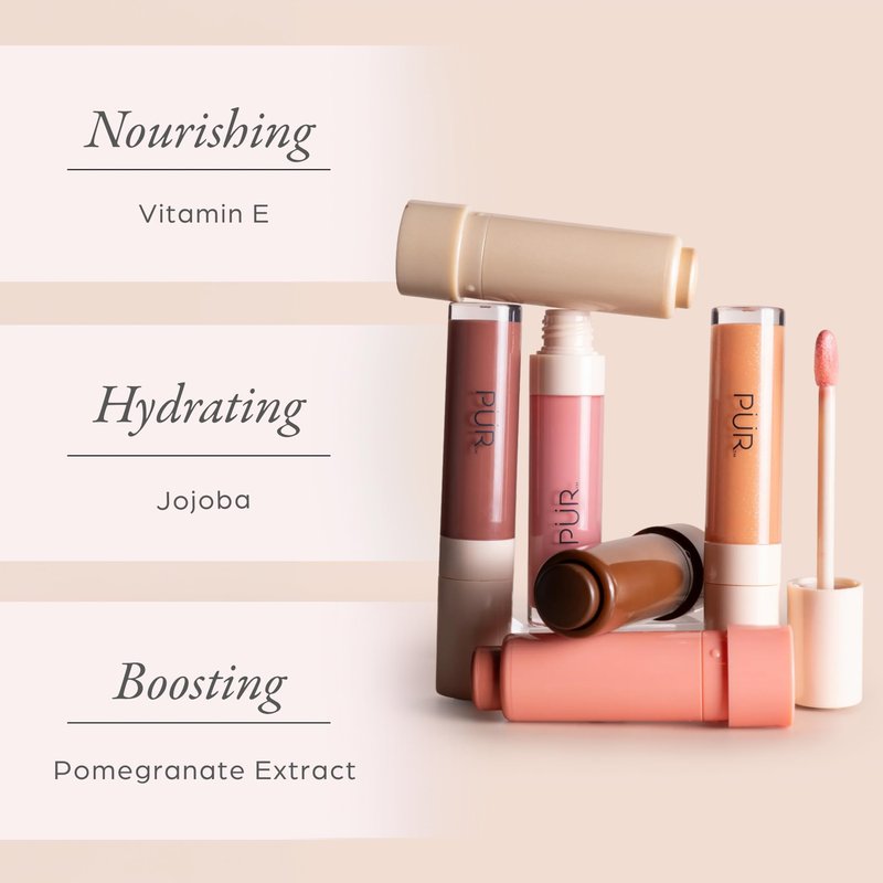 PÜR MINERALS Glossy Lip Tint, Plumping Tinted Lip Oil, Blackberry Smash (Deep Berry) - Hydrate & Plumps with Buildable, Non-Sticky & High Shine Formula - Jajoba Oil, Vitamin E & Pomegranate Extract