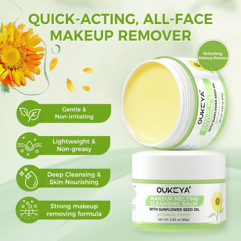 OUKEYA Cleansing Balm,Makeup Remover Balm-Natural Ingredients-Suitable for All Skin Types,Gently Remove Mascara, Eyeliner Makeup | Removes Dirt & Impurities 80g/2.82oz