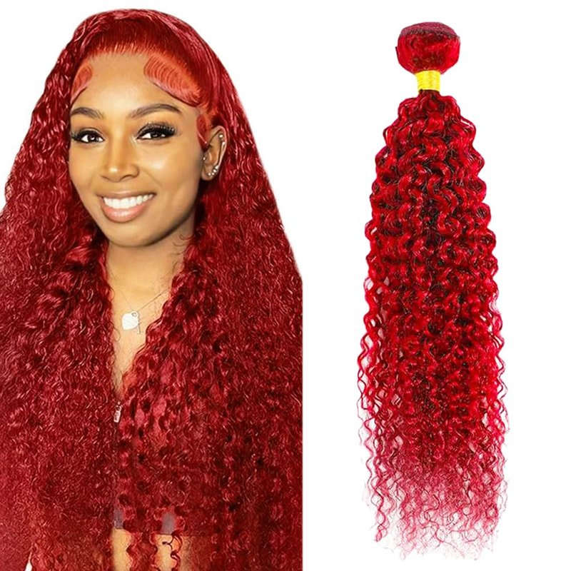 Red Curly Human Hair Bundles 32 Inch Kinky Curly Single Bundle Human Hair Light Red Color Unprocessed Native Virgin Hair 100g Total Double Weft Human Hair Extensions for Women