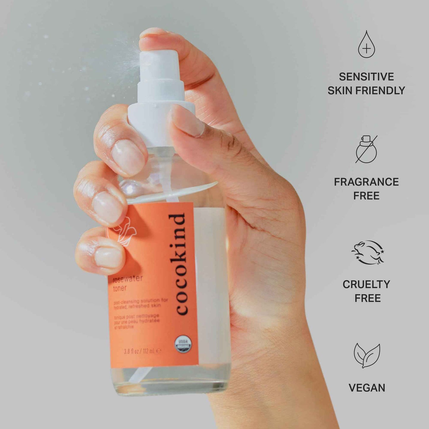 Rosewater Facial Toner by Cocokind, Multipurpose Spray to Set Makeup, Double Cleanse, and Balance Skins pH, Made with Rose Hydrosol, 4 Fl Oz