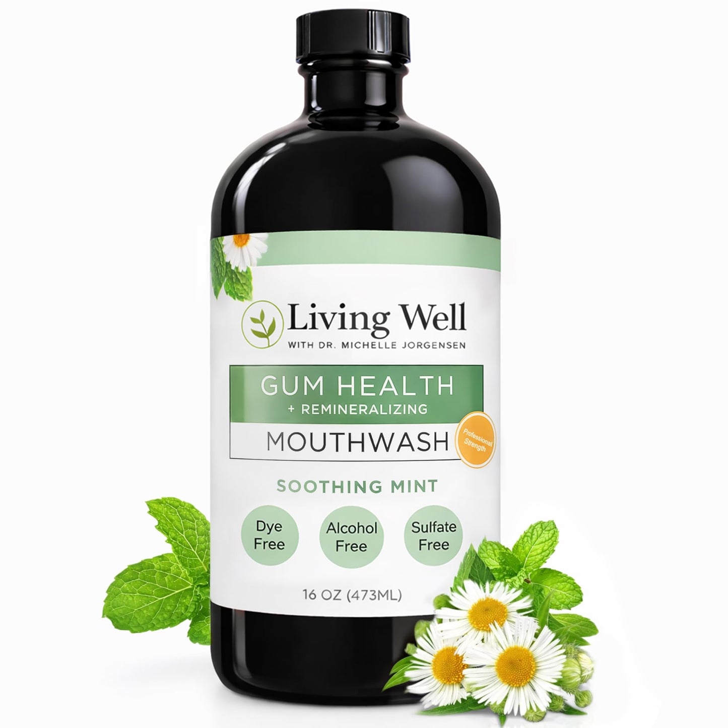 Living Well with Dr. Michelle Remineralizing + Gum Health Mouthwash – Soothing Mint | Hydroxyapatite, Colloidal Silver | Alcohol-Free, Fluoride-Free, Fresh Breath Support