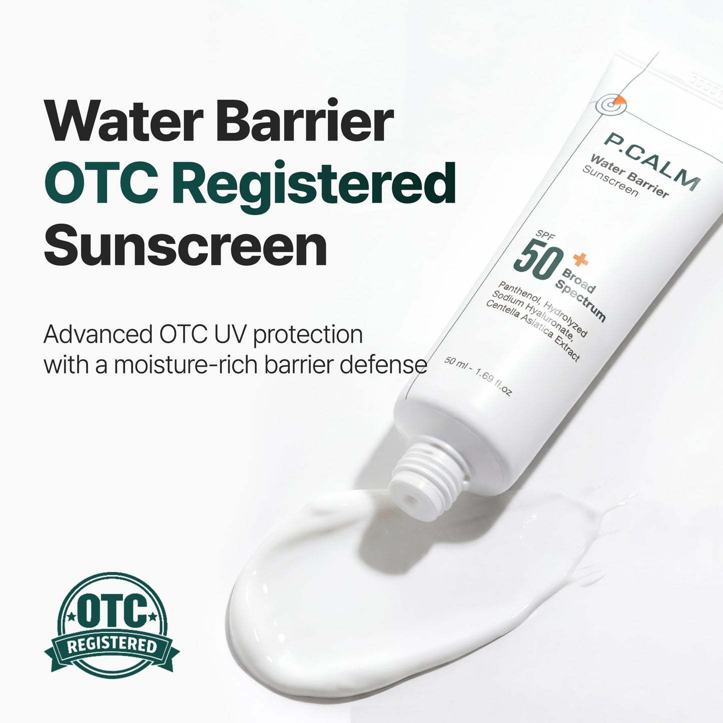 P.CALM Water Barrier Sunscreen SPF50+ PA++++ | Lightweight Hydrating Glow Sunscreen with Panthenol, No Whitecast Daily Face Sunscreen for Sensitive Skin | Korean Skincare, 50ml / 1.69 fl.oz