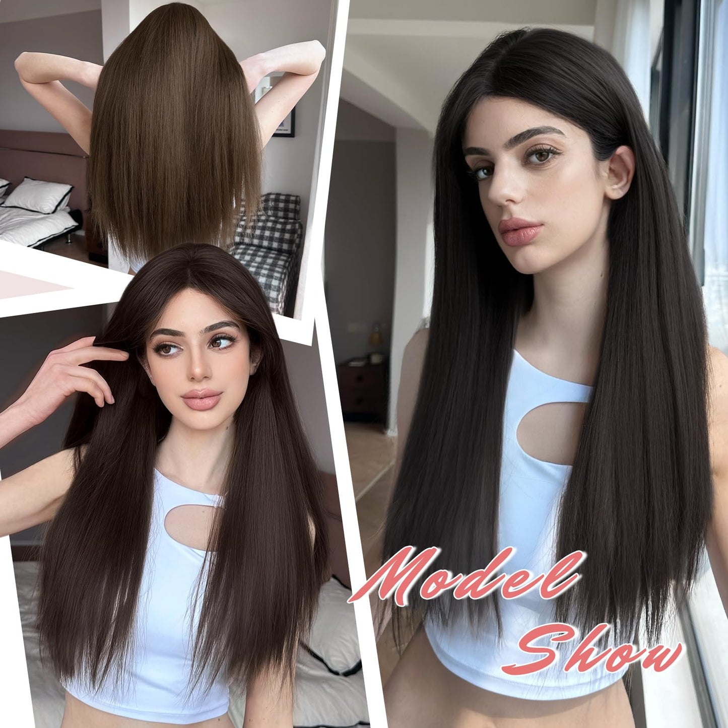 XIXISNOW Toppers Hair Pieces for Women 24 Inch Long Straight Clip in Hair Toppers for Women Thinning Hairs Synthetic Hand-Tied Hairline Heat Resistant Layered Womens Wig Topper Adding Volume Black