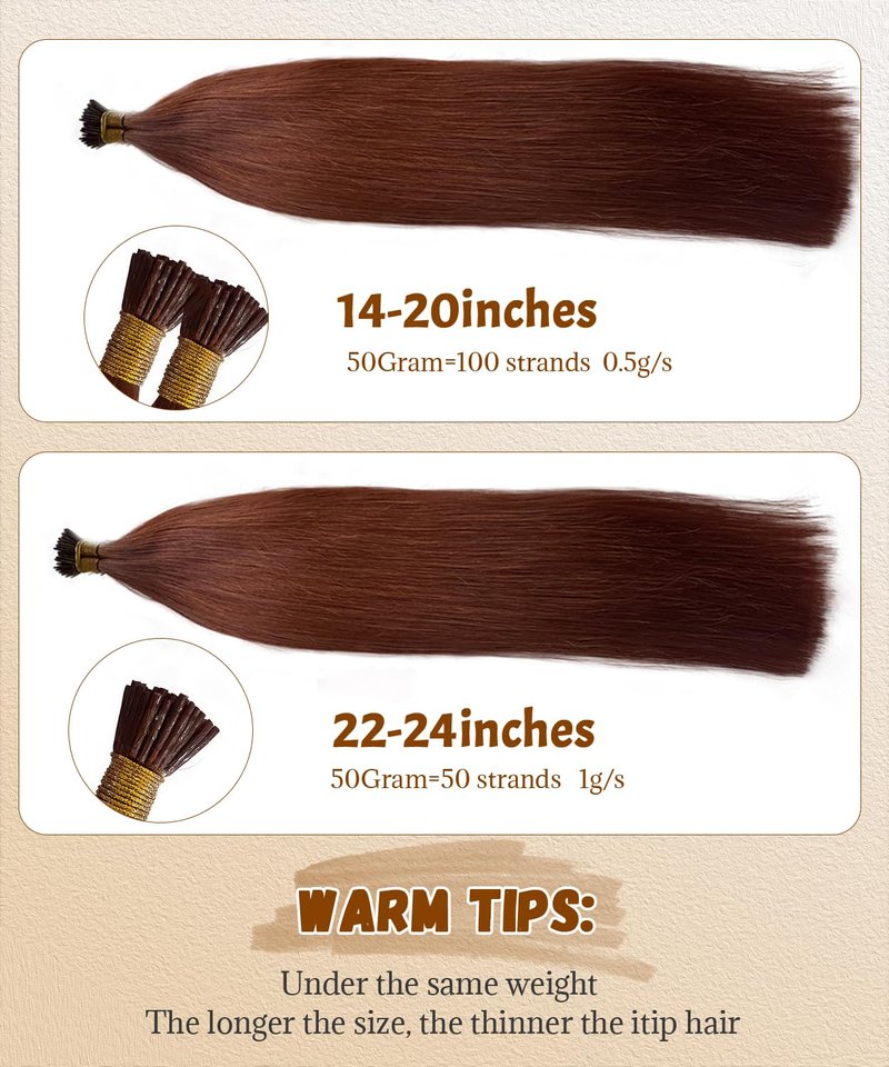 Belaved Auburn I Tip Hair Extensions Real Remy Human Hair Extensions Straight Add Length Volume Seamless Invisable #550 for Party Wedding 18inch 50g
