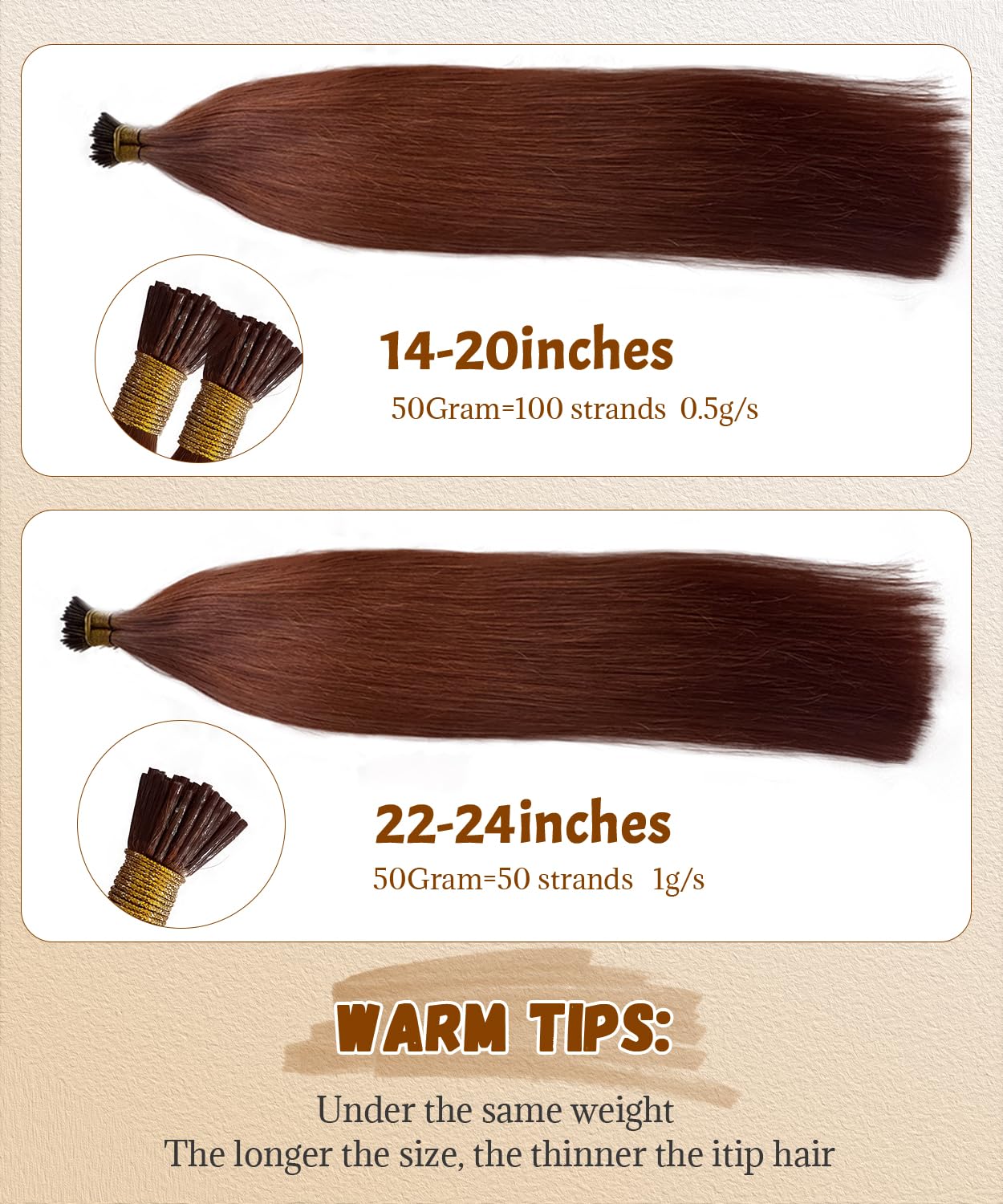 Belaved Auburn I Tip Hair Extensions Real Remy Human Hair Extensions Straight Add Length Volume Seamless Invisable #550 for Party Wedding 16inch 50g