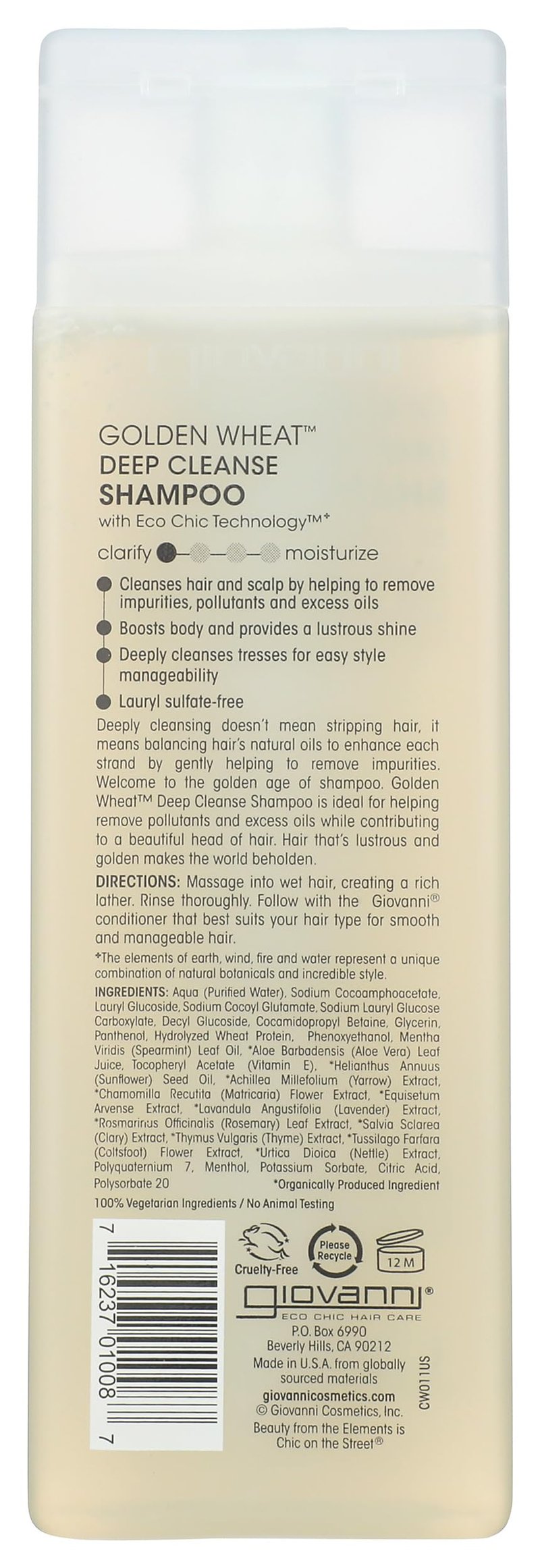 GIOVANNI ECO CHIC Golden Wheat Deep Cleanse Shampoo - Shampoo for Oily hair, Deep Cleansing With Botanical Oils, Helps Encourages Volume & Shine, Color Safe - Spearmint Oil + Aloe Vera, 8.5 oz
