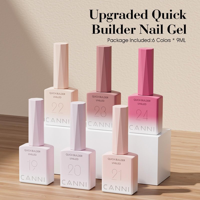 CANNI Quick Builder Nail Gel For Nails Set – 6 Colors 9ML Nude Soft Peach Pink, Soak Off UV LED Nail Extensions & Strengthening, Self-Leveling Builder Gel for DIY Manicure & Salon Use Women
