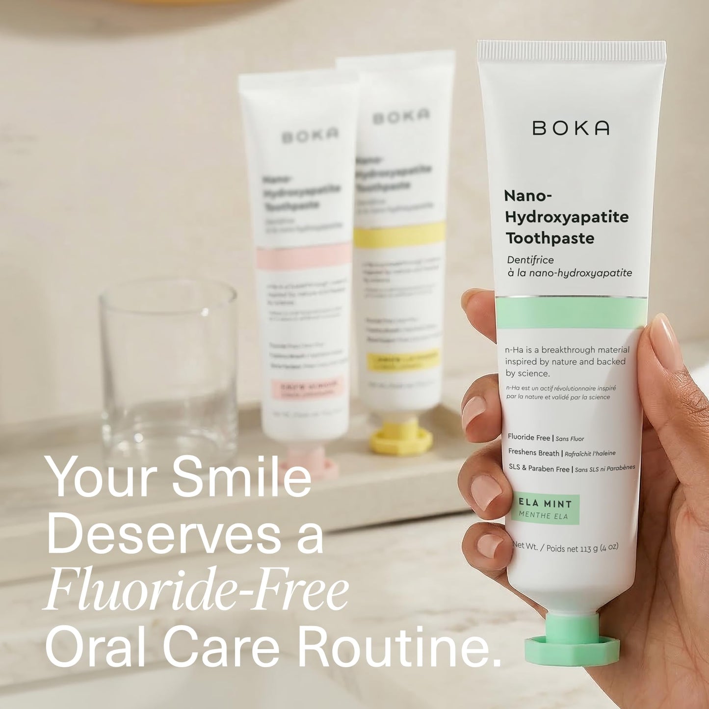 Boka Fluoride Free Toothpaste, Nano Hydroxyapatite Toothpaste, Appropriate for Sensitive Teeth - for Adult Oral Care - Ela Mint, Coco Ginger, Lemon Lavender Flavor, 4 Fl Oz 3Pk
