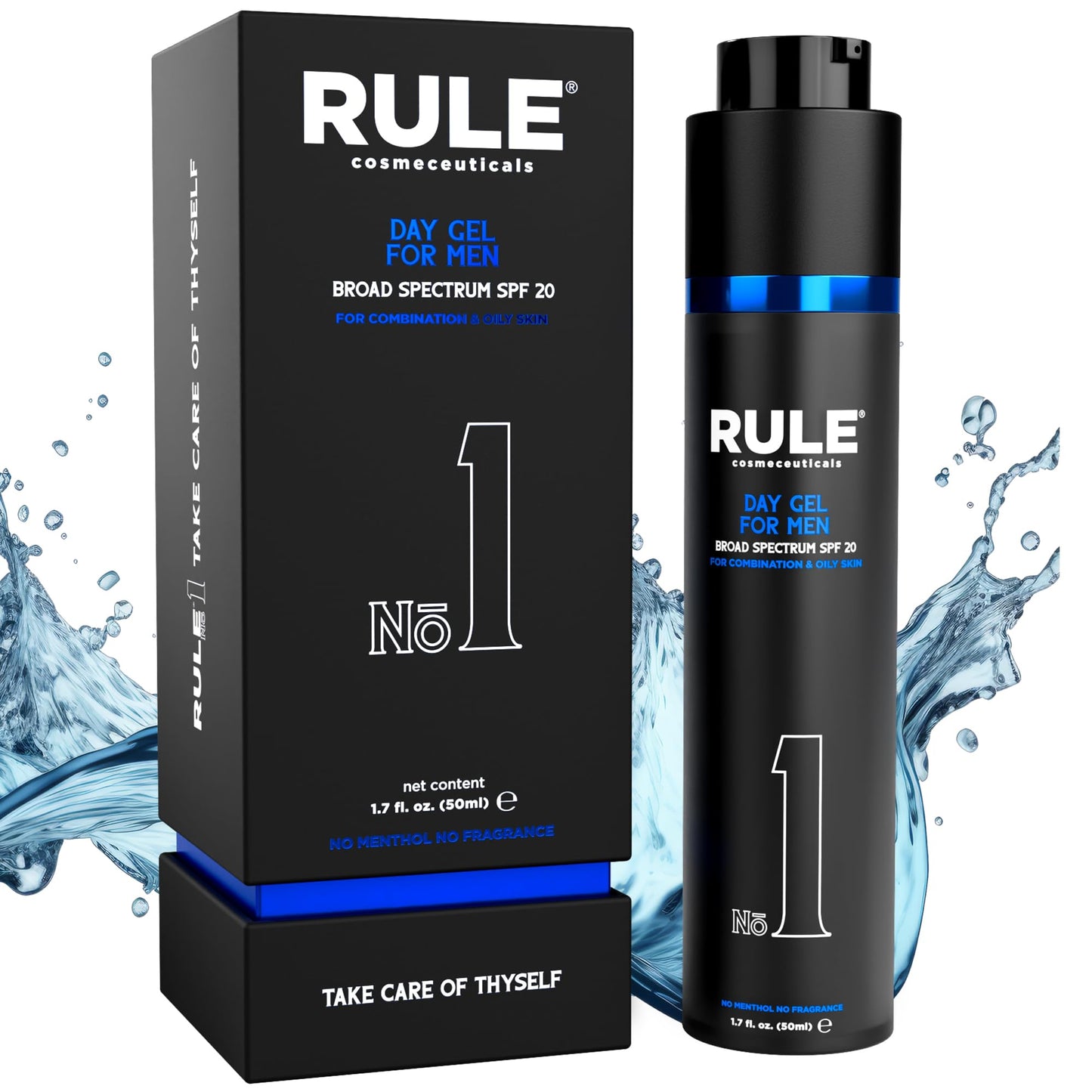 RULE COSMECEUTICALS No.1 Day Gel for Men, 10-in-1 Anti-Aging Face Moisturizer to Reduce Wrinkles, SPF 20, Collagen, Vitamins B, C & E - Combination & Oily Skin - No Menthol, No Fragrance, 50 mL