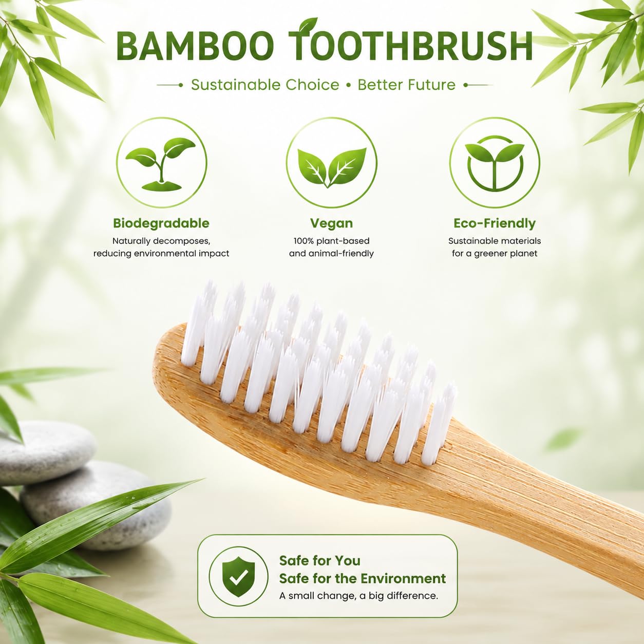 B Rush® 72Pack Bamboo Prepasted Toothbrush, Individually Wrapped Mini Travel Toothbrush with Pre-Pasted Mint Gel, Biodegradable Eco-Friendly Disposable Toothbrushes Travel Set for Adults & Kids
