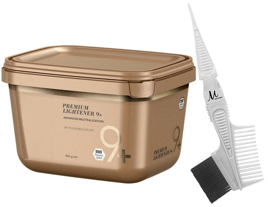 BlondeMe Lightener Powder 9+ Premium Bleach 450 grams and M Hair Designs Tint Brush Comb (Bundle), Off White