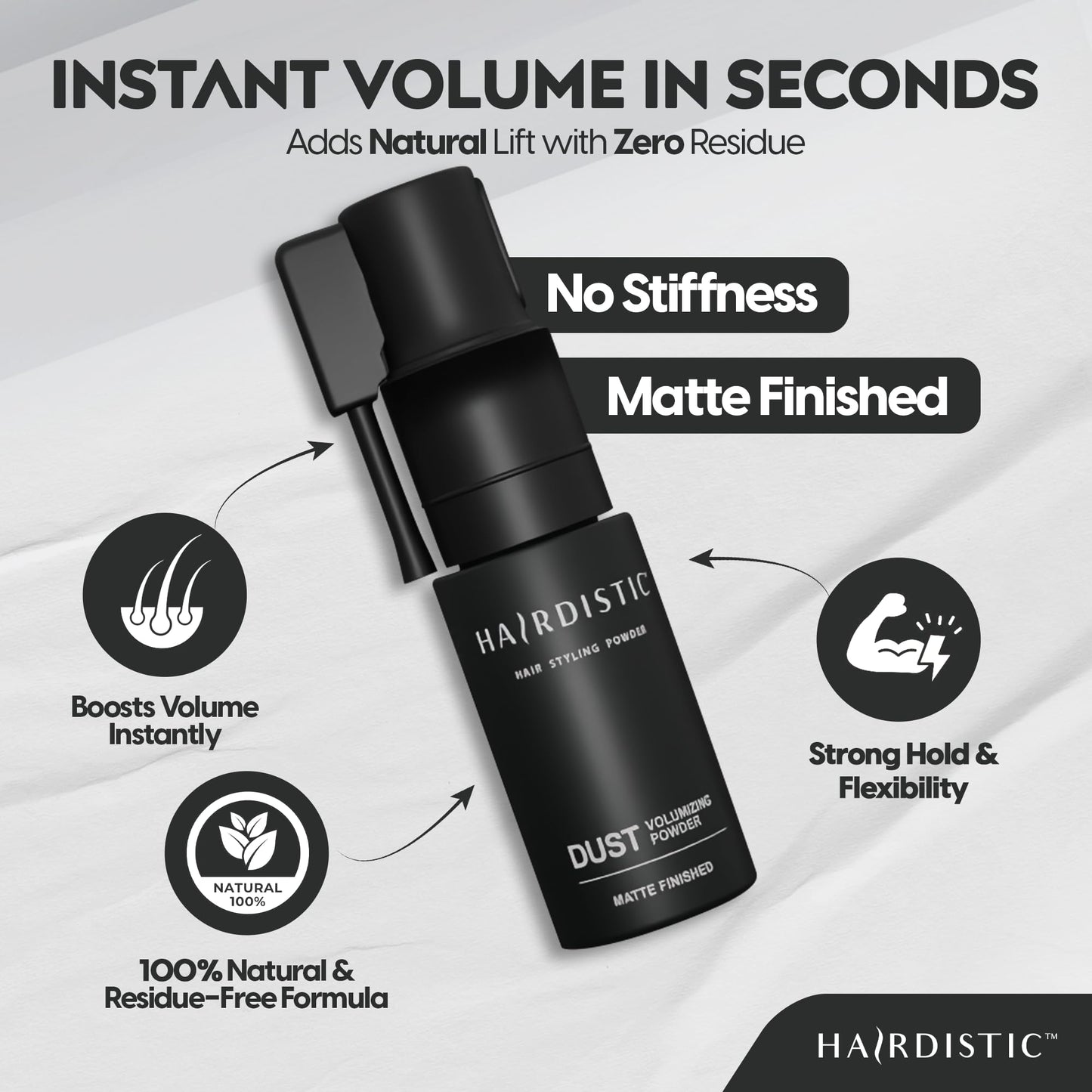 HAIRDISTIC Hair Volumizing Powder for Root Lift - Texturizing Styling Powder, Paraben & Sulfate Free, Matte Finish, Men & Women, All Hair Types, 4.5g