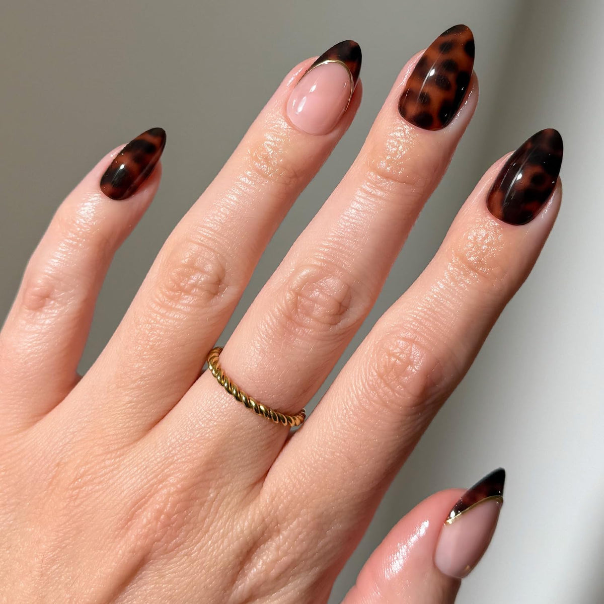 Glamnetic Press On Nails - Short Almond Fake Nails | Tortoiseshell French Tip Nails, Salon Quality Press On Nails Kit with Glue | Killazilla - 30 Nail Set in 15 Sizes