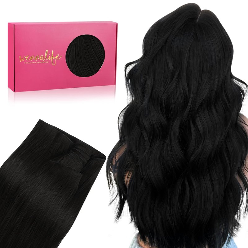 **Genius Sew-In Weft Hair Extensions - Real Human Hair, 14" Jet Black, Luxury Remy Straight**
