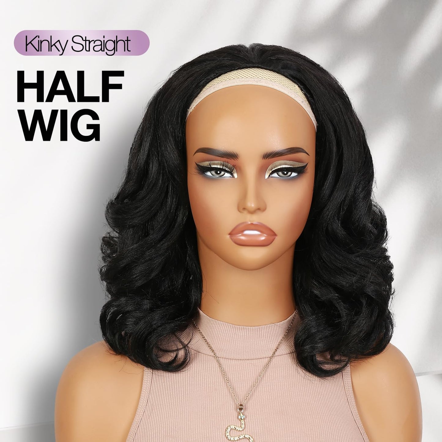 FANCEE Yaki Curly Half Wig Loose Curly Synthetic Kinky Straight Wig With Curly End for Black Women DIY Hair Style