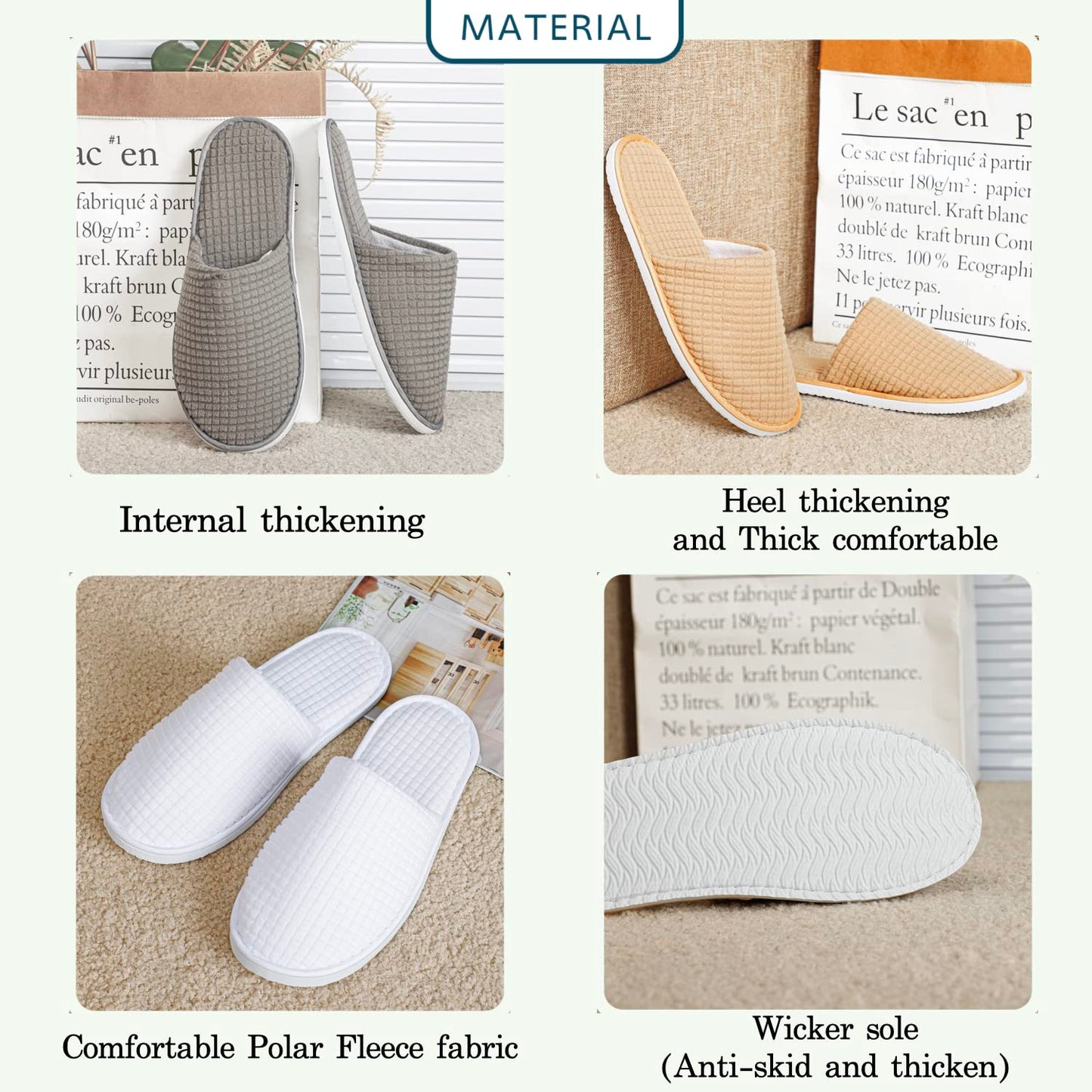 OSTADARRA 6 Pairs Spa Slippers, Non Slip Disposable Slippers For Guest, Washable Reusable, Which Can Be Used As Women Men, House, Indoor, Bathroom, Bedroom, Hotel, Bride Slippers (2 sizes)