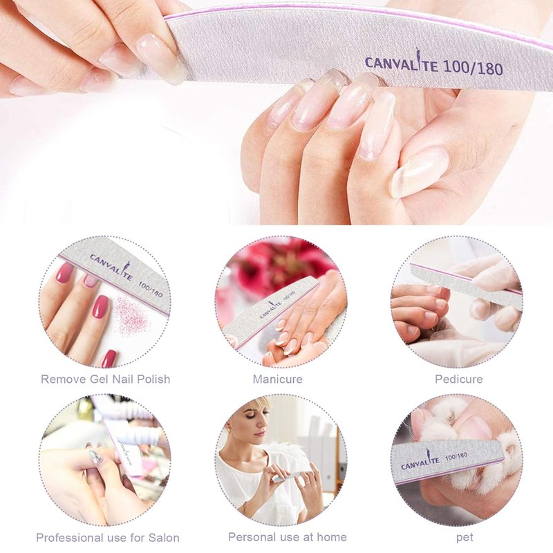 Canvalite Professional Nail Files - 100 PCS Reusable Double-Sided Emery Boards | 100/180 Grit for Home & Salon Use