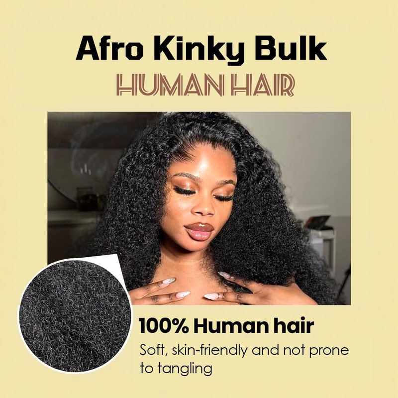 Afro Kinkys Bulk Human Hair for kinky curly Twist Human Braiding Hair For Micro Locs Extensions marley natural Black Color 16 inches 70g/pack