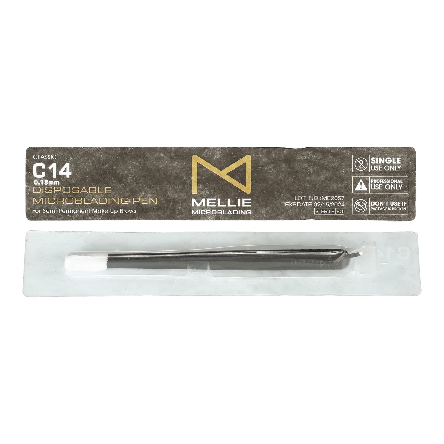 PACK OF 10 - Mellie Microblading Disposable Microblading Pen with Pigment Sponge Disposable Tool For Creating Eyebrows Microblading Supplies (Black, C14 .18mm)
