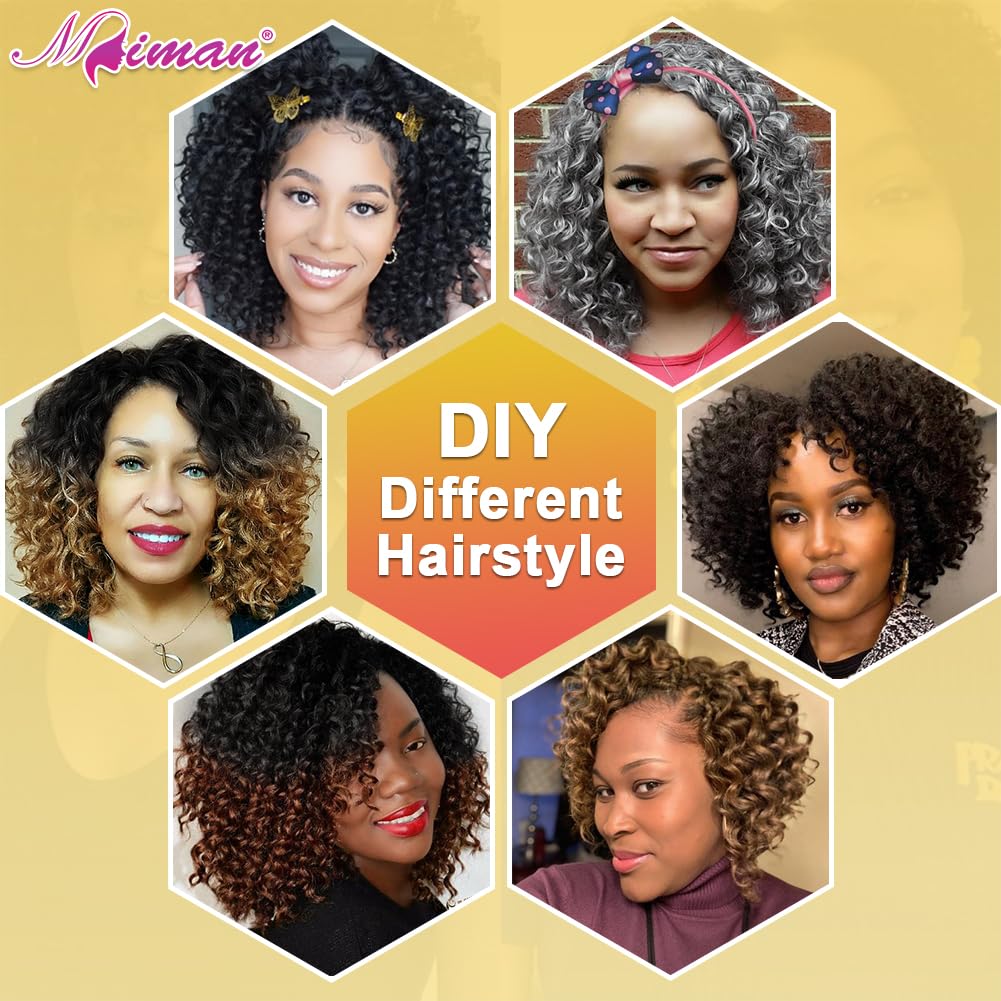 MIMAN 5 Packs 8 Inch Short Grey Beach Jamaican Bounce Synthetic Wand Curl Crochet Hair Curly Crochet Twist Braids Hair Extension For Black Women Ponytail Hairstyle