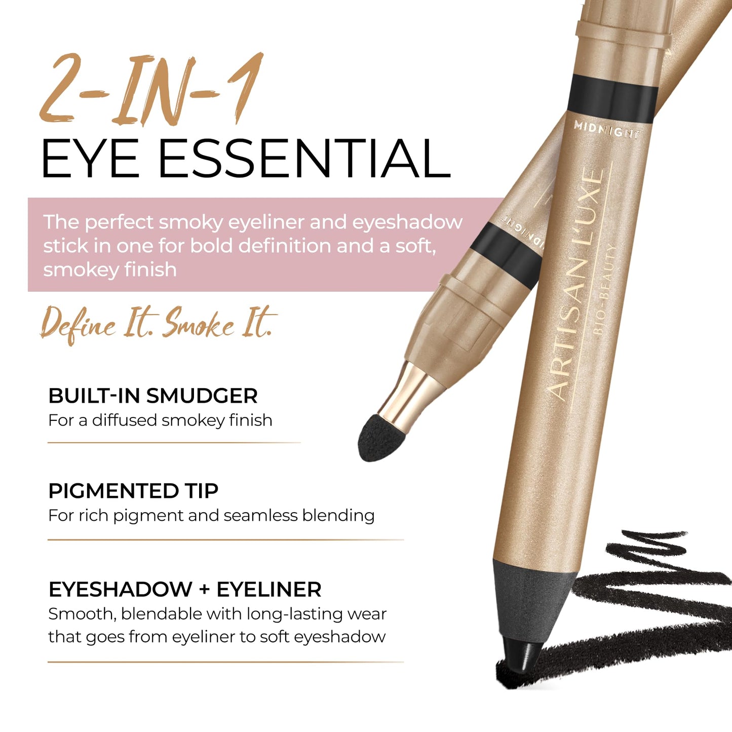 Artisan L'uxe Beauty Velvet Jumbo Black Eyeliner with Free Sharpener | Blendable Makeup for Smokey Eyes - Waterproof Smudge Proof Pencil Eyeliner, Built-in Smudger & Long Lasting