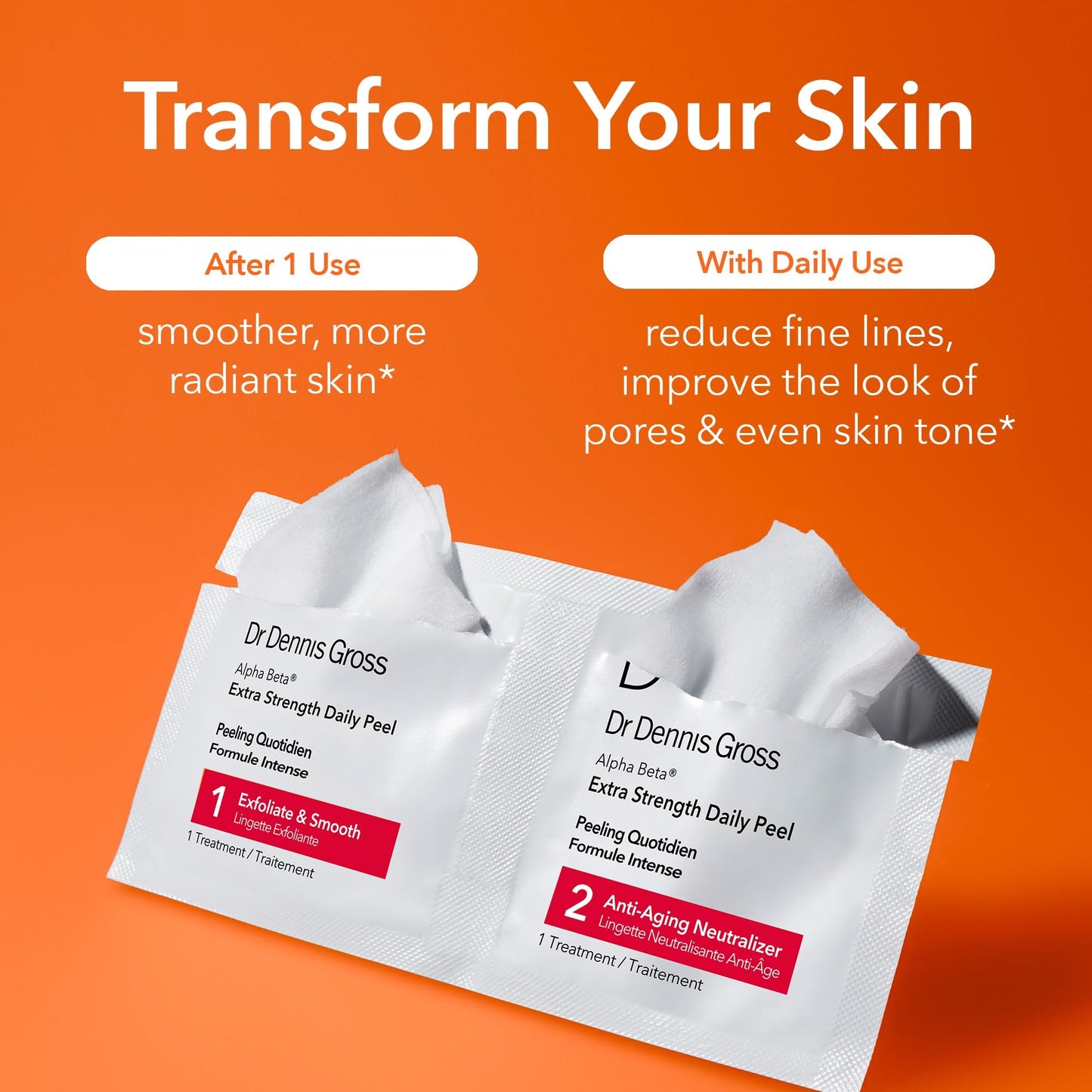 Dr. Dennis Gross Alpha Beta Extra Strength Daily Peel – 2-Step Exfoliating Pads for Enhanced Anti-Aging, Smoother Skin, and Radiant Complexion, 5 Treatments