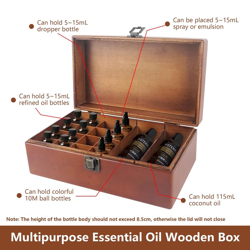 Pure Vie Wooden Essential Oil Storage Box Travel Organizer Case with Bottle Cap Label - Aromatherapy Nail Polish Fragrance Container, Holds 32 Bottle for 5-15ml - Keep Scented Oil Safe & Space Saver