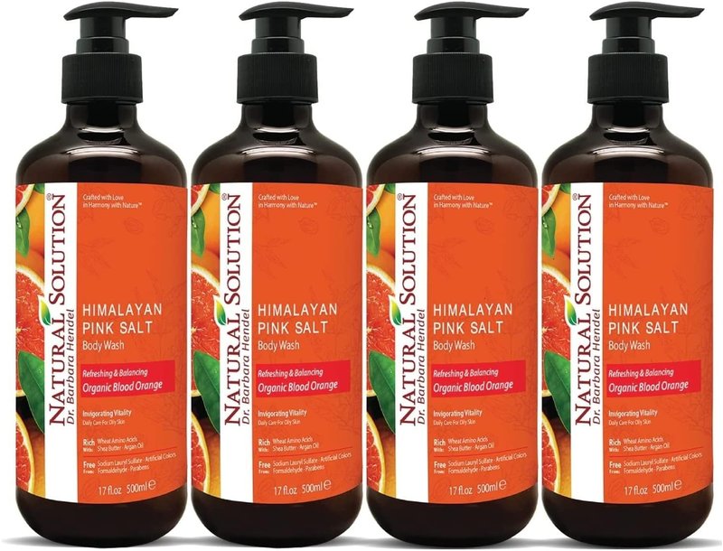 Natural Solution Body Wash - Revitalizing Organic Blood Orange & Himalayan Pink Salt | 17 fl oz, Pack of 4