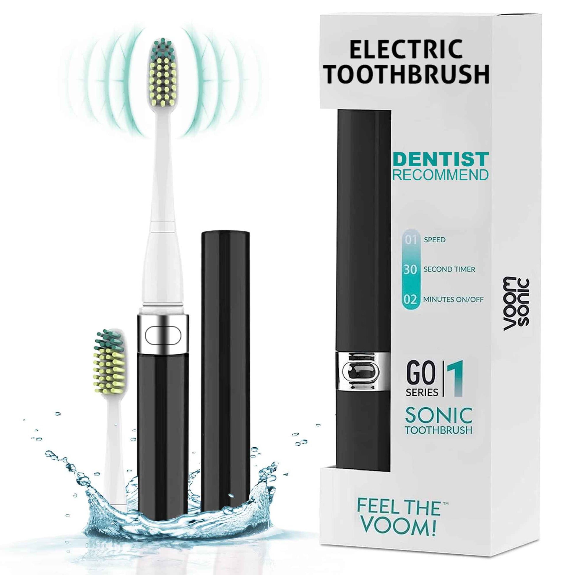 Voom Sonic 2-Pack Hers & His Go 1 Series Travel Electric Toothbrush (Rose Gold & Black), Travel Toothbrushes - Battery Operated Toothbrush for Adults & Kids, Dentist Recommended Toothbrush