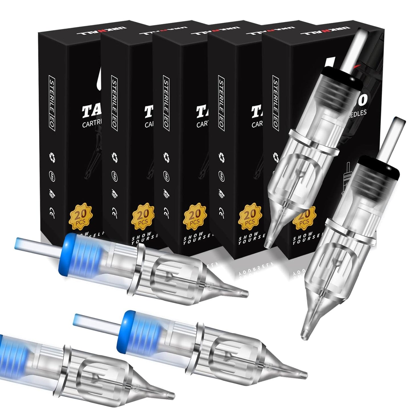 Tattoo Cartridge Needles - 60pcs Mixed Sizes 1203RL, 5RL, 7RL, 5RS, 7RS, 9RS | Disposable Tattoo Needles for Tattoo Pen Machine