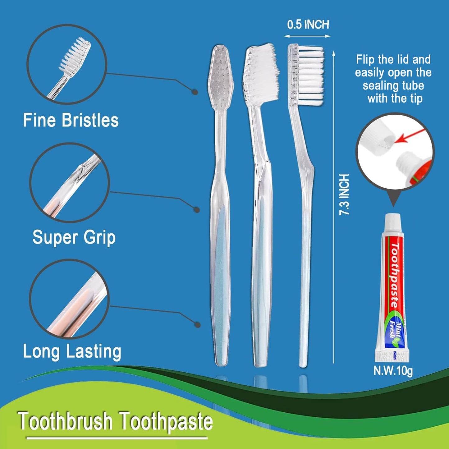 HQSLsund 100 pcs Disposable Toothbrushes with Toothpaste, 2 Color Toothbrushes and Toothpaste 10g, Bulk for Homeless, Airbnb, Hotel