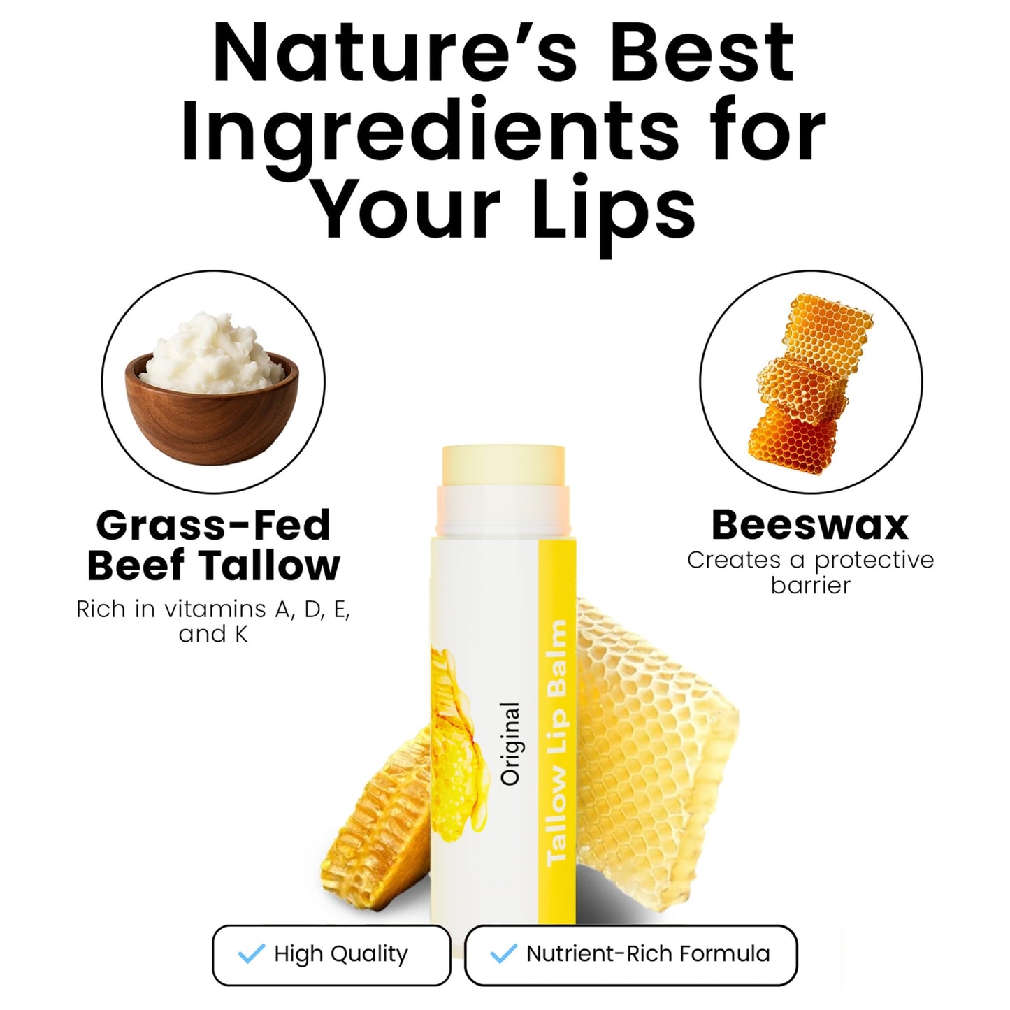 Tallow Lip Balm by Cattle Creek – All-Natural Ingredients, Long-Lasting Moisture and Hydration for Dry, Cracked, and Chapped Lips, Soothing Formula for Soft Skin (Pack of 3, Original)