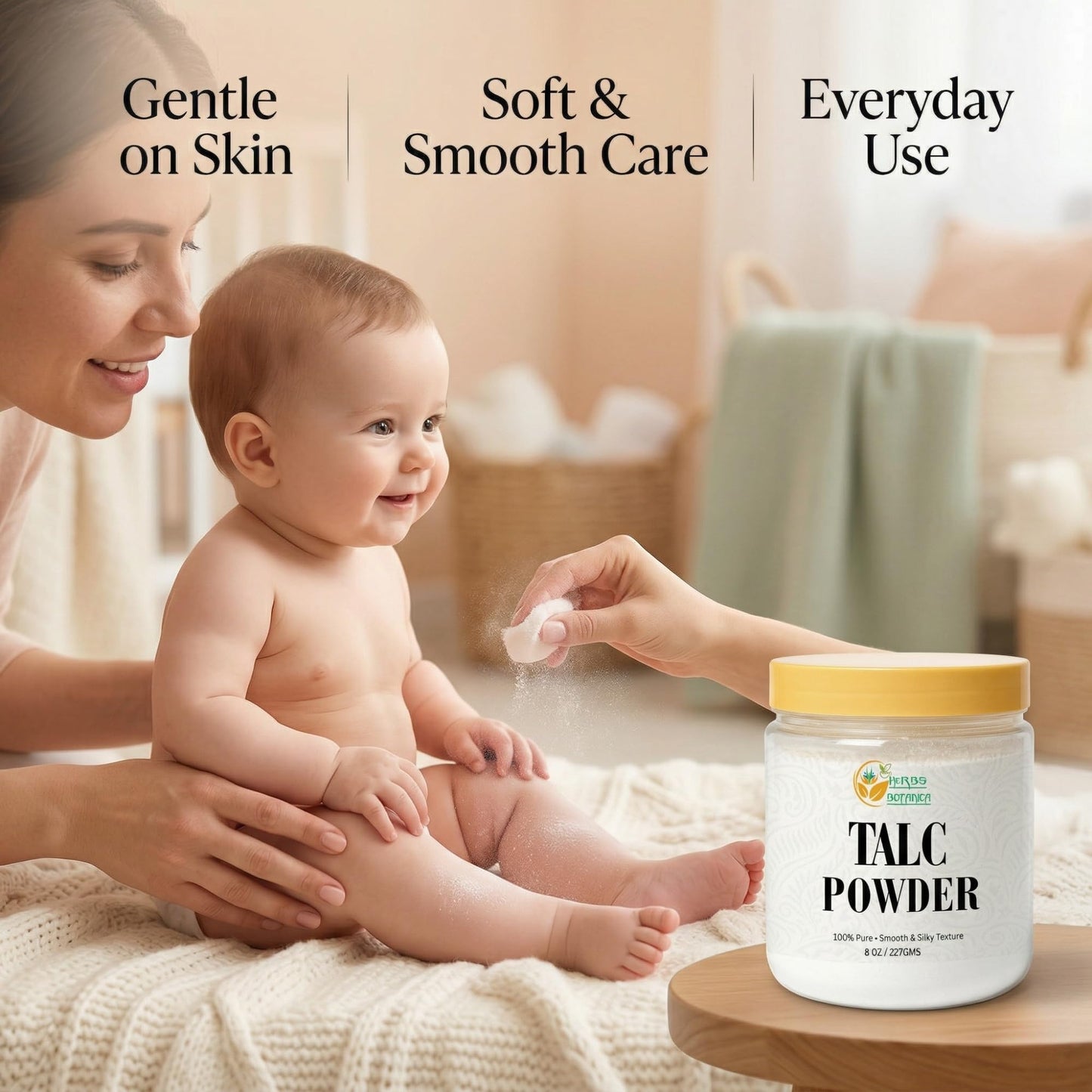 Herbs Botanica Talcum Powder for Women & Men 8 oz Fine Talc Powder, Ideal for Body Freshness, DIY Cosmetics, Personal Care, and Craft Use Smooth Texture & Unscented Formula