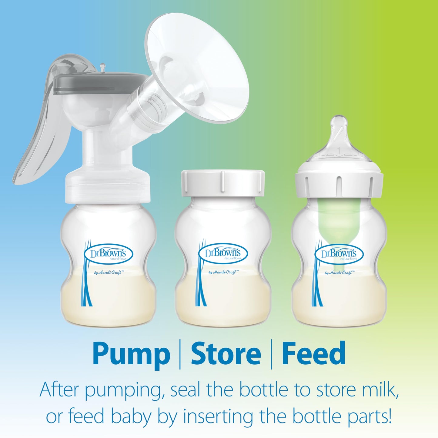 Dr. Brown’s Manual Breast Pump with SoftShape 100% Silicone Shield (B, 25mm flange) & Anti-Colic Options+ Wide-Neck Baby Bottle 5 oz/150 mL, with Level 1 Slow Flow Nipple