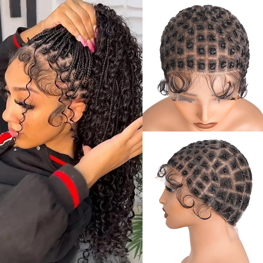 Braided Wig Cap With Baby Hair Crochet Wig Cap For Crochet Braids Hair Glueless Double Full Hd Lace Wig Caps For Black Women(#1B Black,123 Sections)