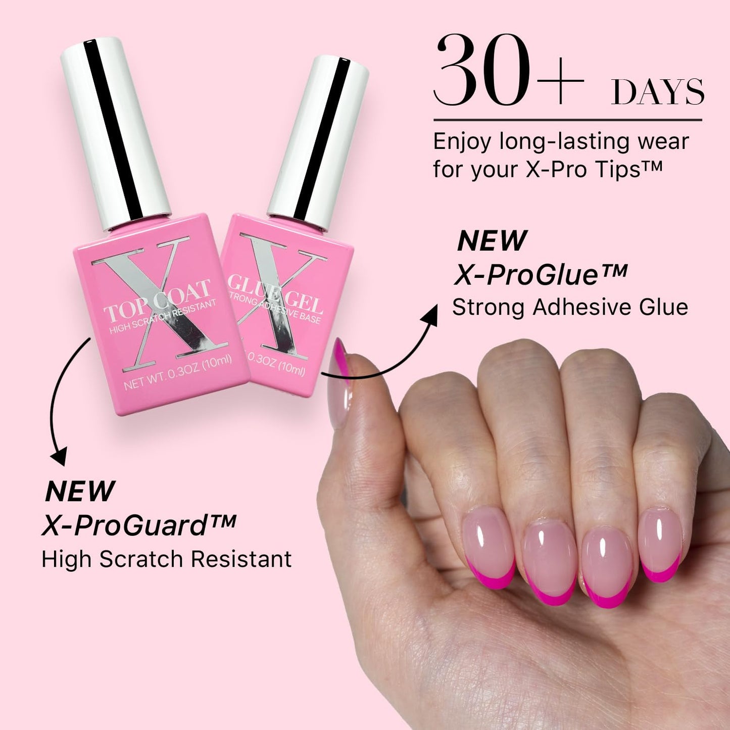 SXC Cosmetics X-Pro Tips French Tip Press on Nails – French Pink Edition (PINK118KIT-XS Almond)