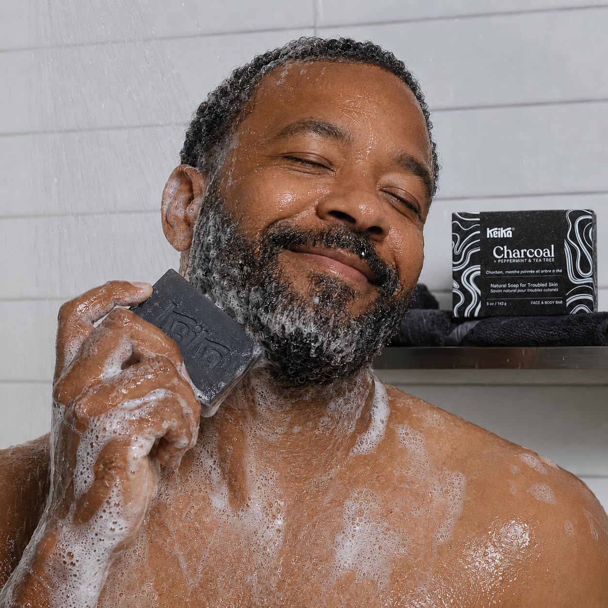Keika Charcoal Black Soap Bar for Eczema, Psoriasis, Face, Body, Men Women Teens with Oily Skin, 5 oz. (Charcoal, 4-Pack)