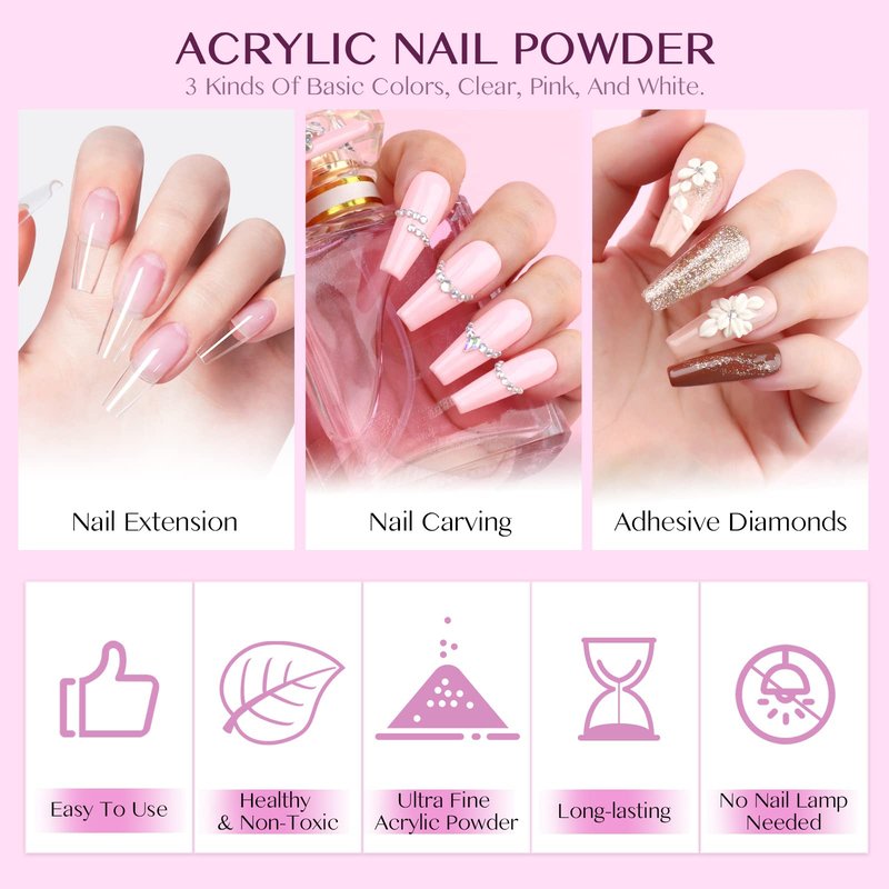SAVILAND Acrylic Nail Kit with Drill - 0.5Oz Clear/White/Pink Acrylic Powder and Liquid Set Nail Drill with Brushes Tool Kit for Nails Extension Home DIY & Salon