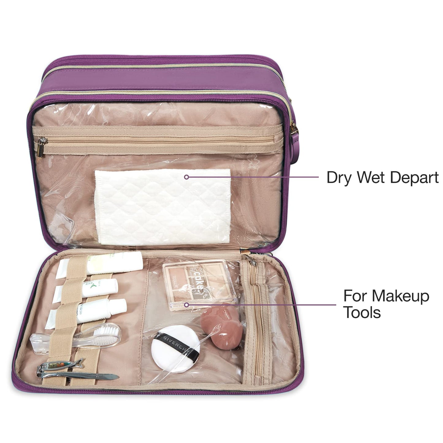 BAGSMART Large Toiletry Bag, Travel Makeup Organizer Water-resistant Makeup Cosmetic Bag Travel Bag for Accessories, Shampoo, Full Sized Container, Toiletries (Purple, Large)