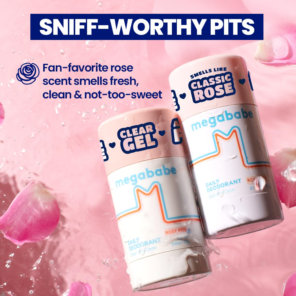 Megababe Daily Deodorant Rosy Pits | Summer and Hot Weather Essential | Aluminum-Free, Clear & Clean | 2.6 oz (Pack of 2)